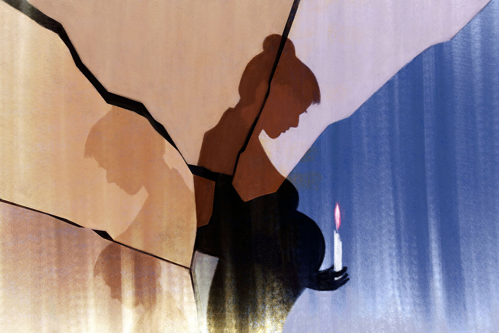 An illustration of a pregnant person holding a candle